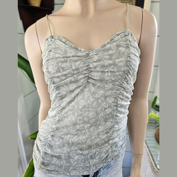 No Boundaries green floral print mesh ruched front tank top Juniors sz S lined - Picture 1 of 9